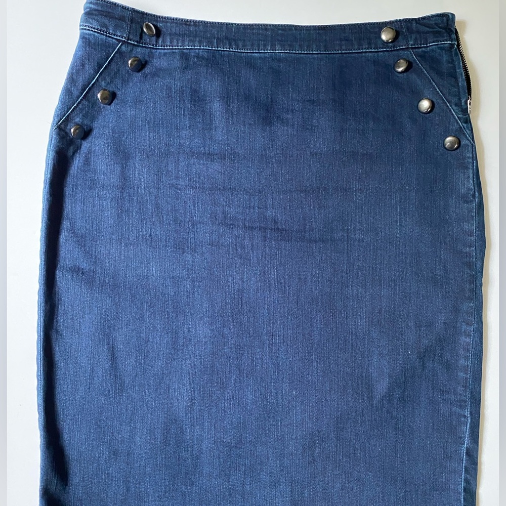 New York & Company size 12 denim skirt . Buttons on each size of the skirt.